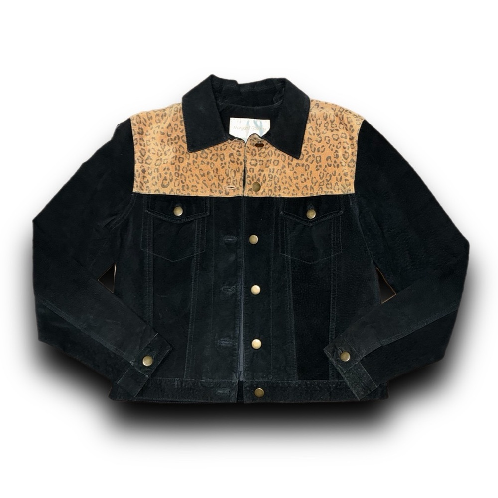 Vintage Margaret Godfrey Suede Leather Black and Leopard Print Jacket